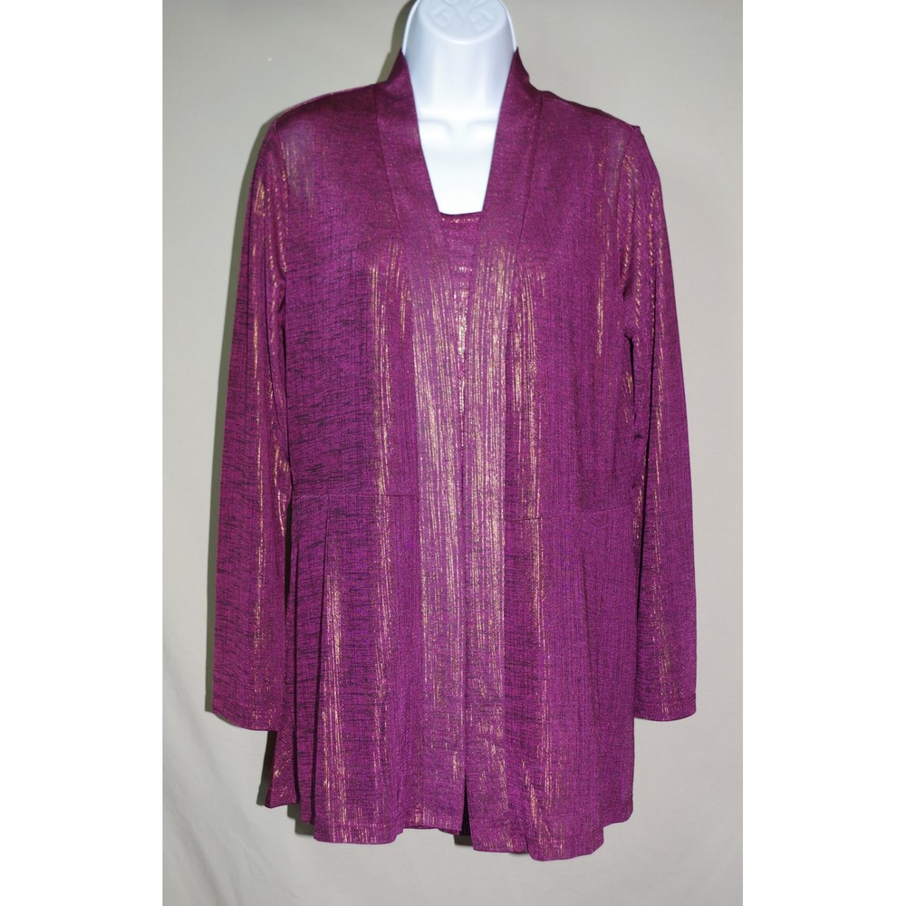 Susan Graver Womens XS Plum Purple Gold Metallic Cardigan and Tank Set 2 Piece